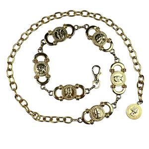 Vintage Gold Tone Coin Chain Belt Queen Elizabeth Medallion Designer Vibes